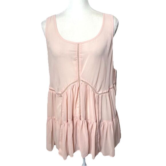 Torrid Size 0 L 12 Chiffon Pink Peplum Top Sheer Tunic Shirt Babydoll Sleeveless - Picture 1 of 8